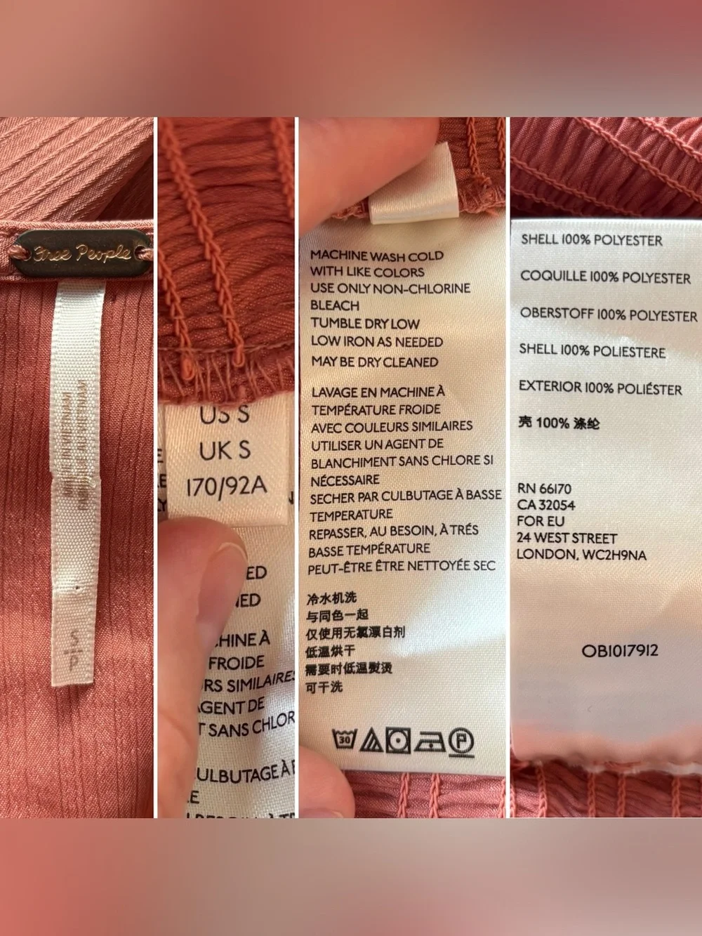 Free People Santiago Cropped Smocked Blouse in Pink Cinnamon, Long Sleeve, S